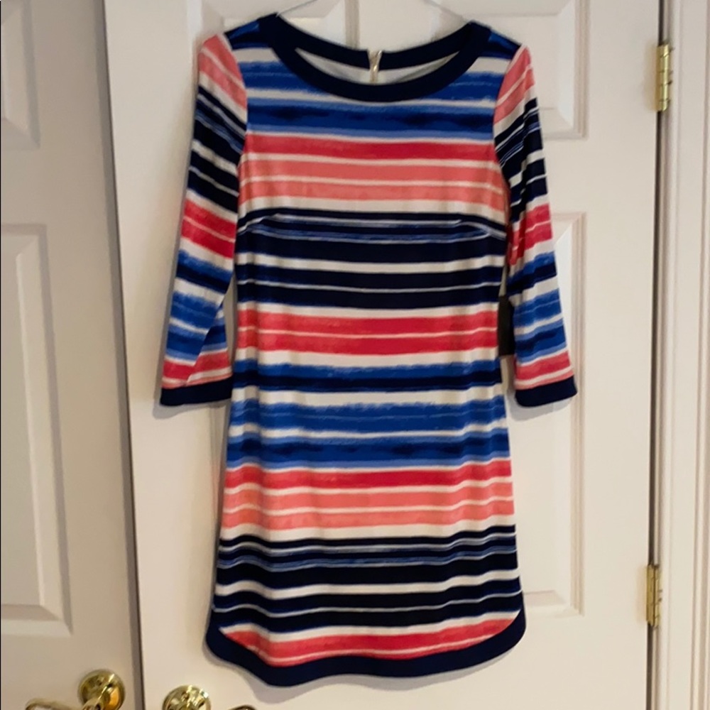 Vince Camuto Striped Stretch 3/4 Sleeve Dress